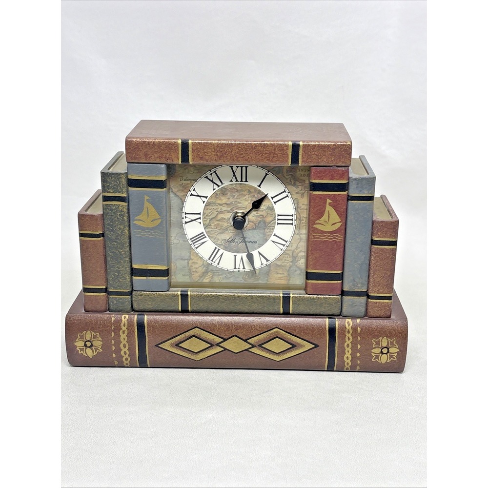 Seth Thomas Mantel Clock "Stack Of Books" With Hidden Drawer Library Book